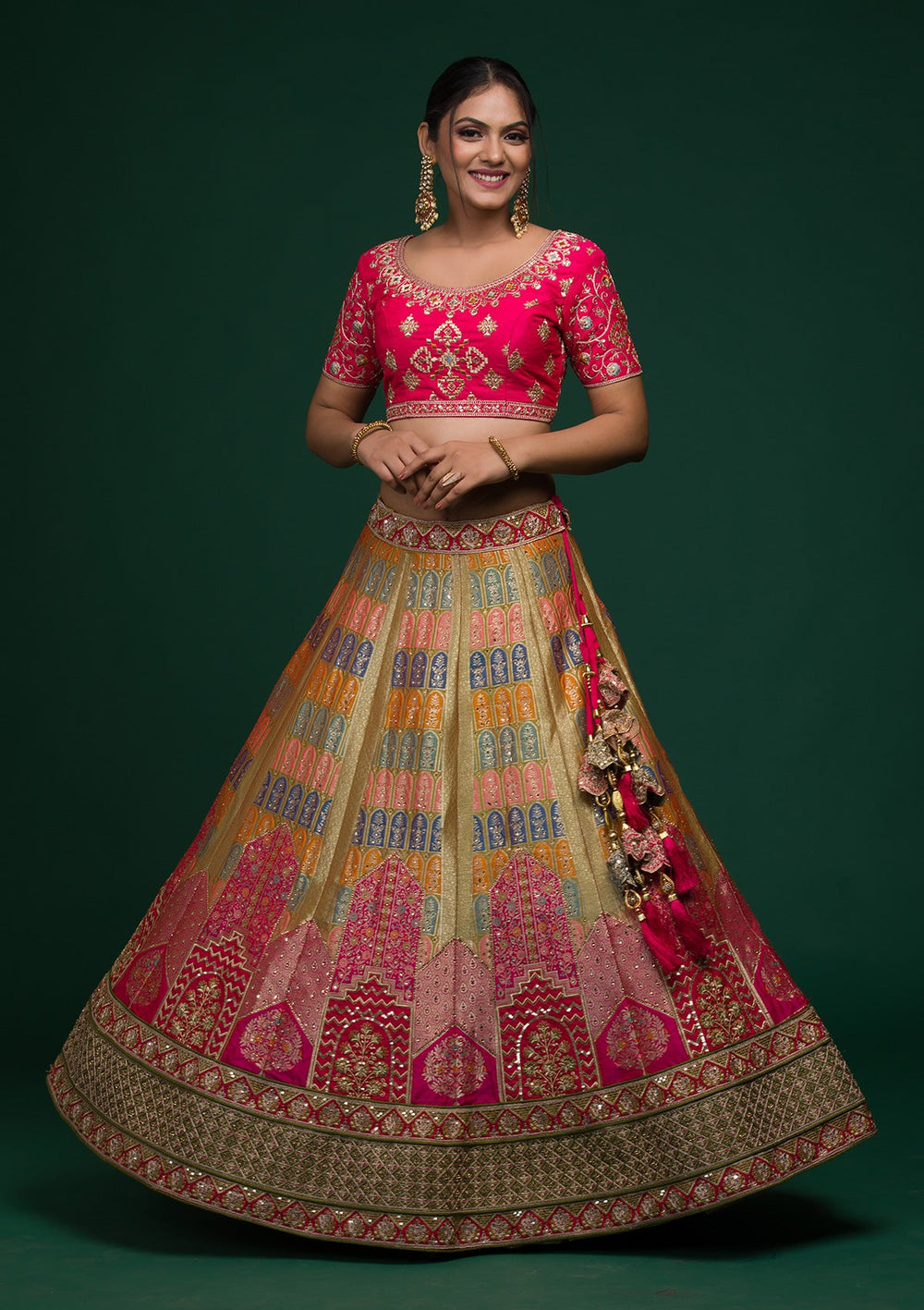 Mehendi Zariwork Raw Silk Lehenga-koskii