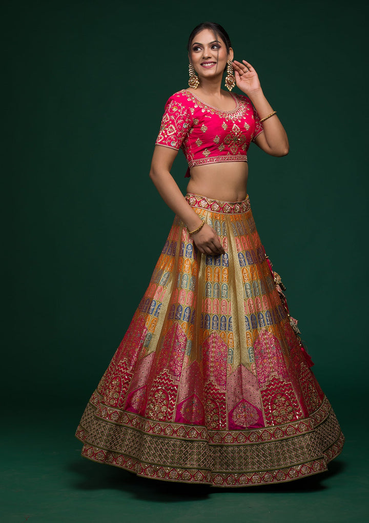 Mehendi Zariwork Raw Silk Lehenga-koskii
