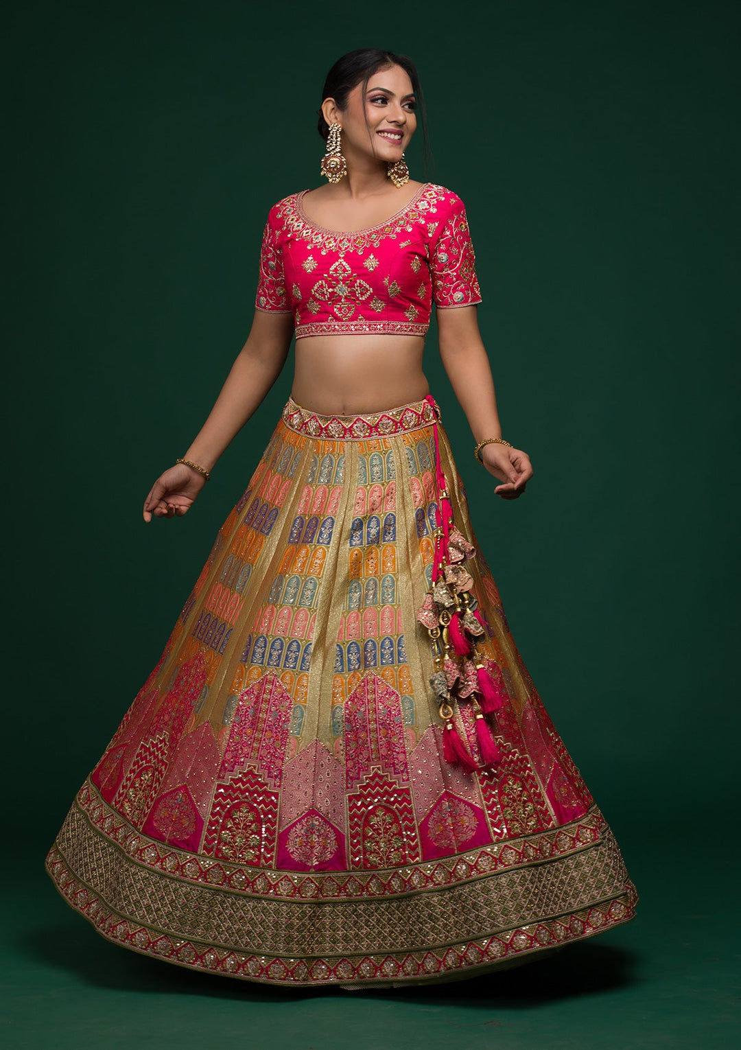 Mehendi Zariwork Raw Silk Lehenga-koskii