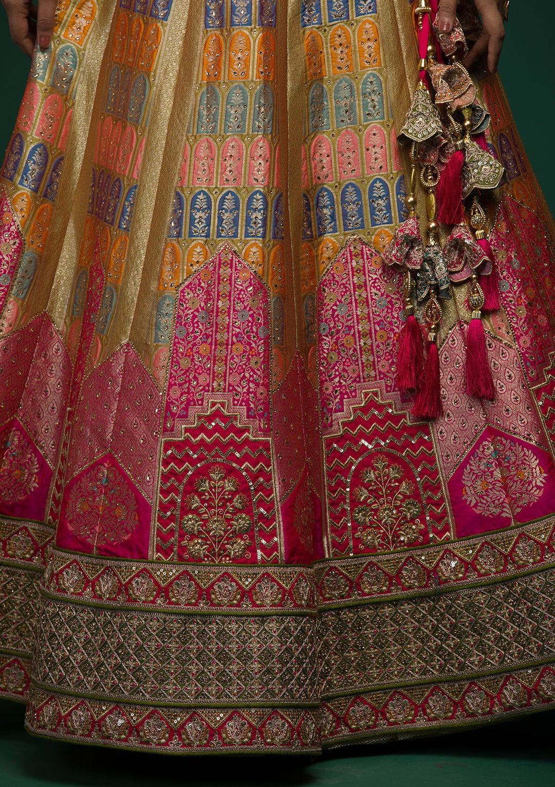 Mehendi Zariwork Raw Silk Lehenga-koskii