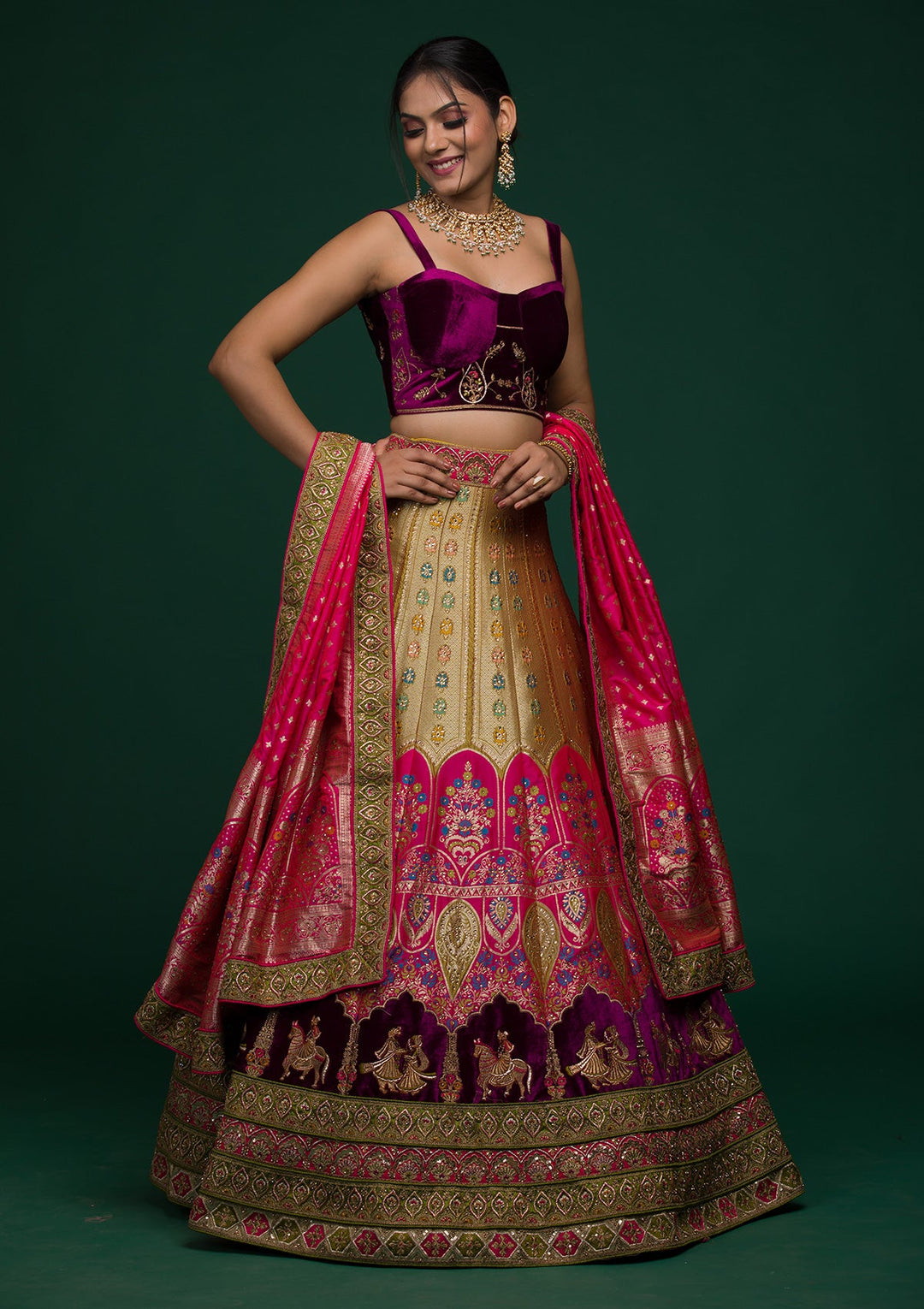 Mehendi Zariwork Raw Silk Lehenga-koskii
