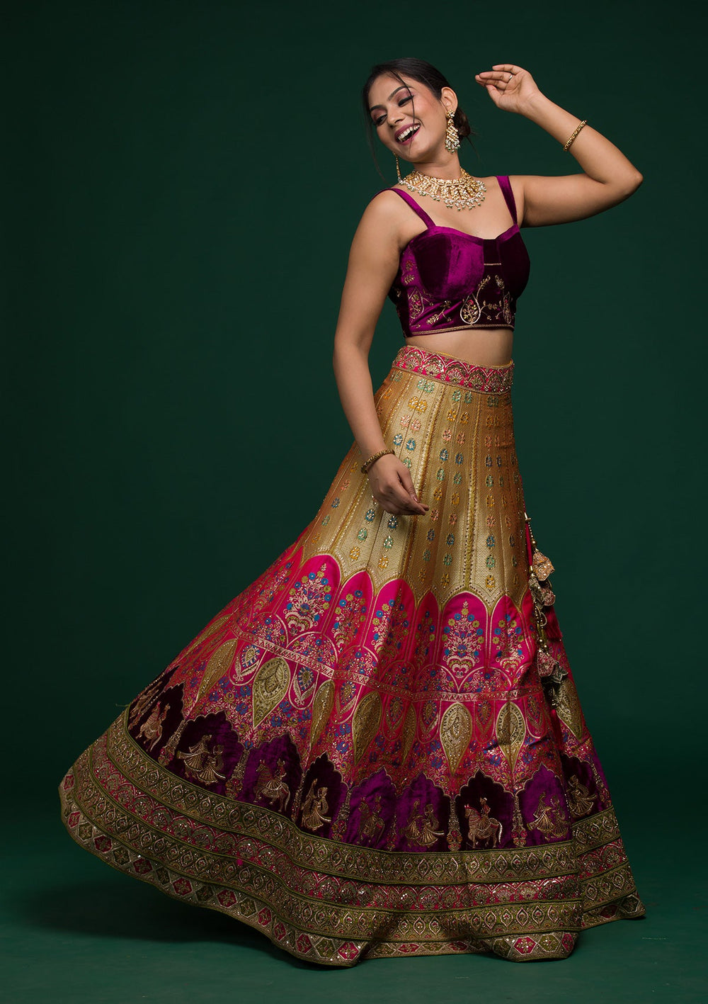 Mehendi Zariwork Raw Silk Lehenga-koskii