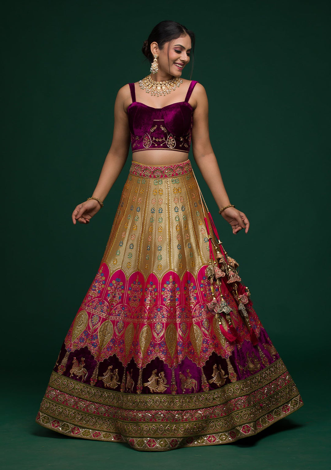 Mehendi Zariwork Raw Silk Lehenga-koskii