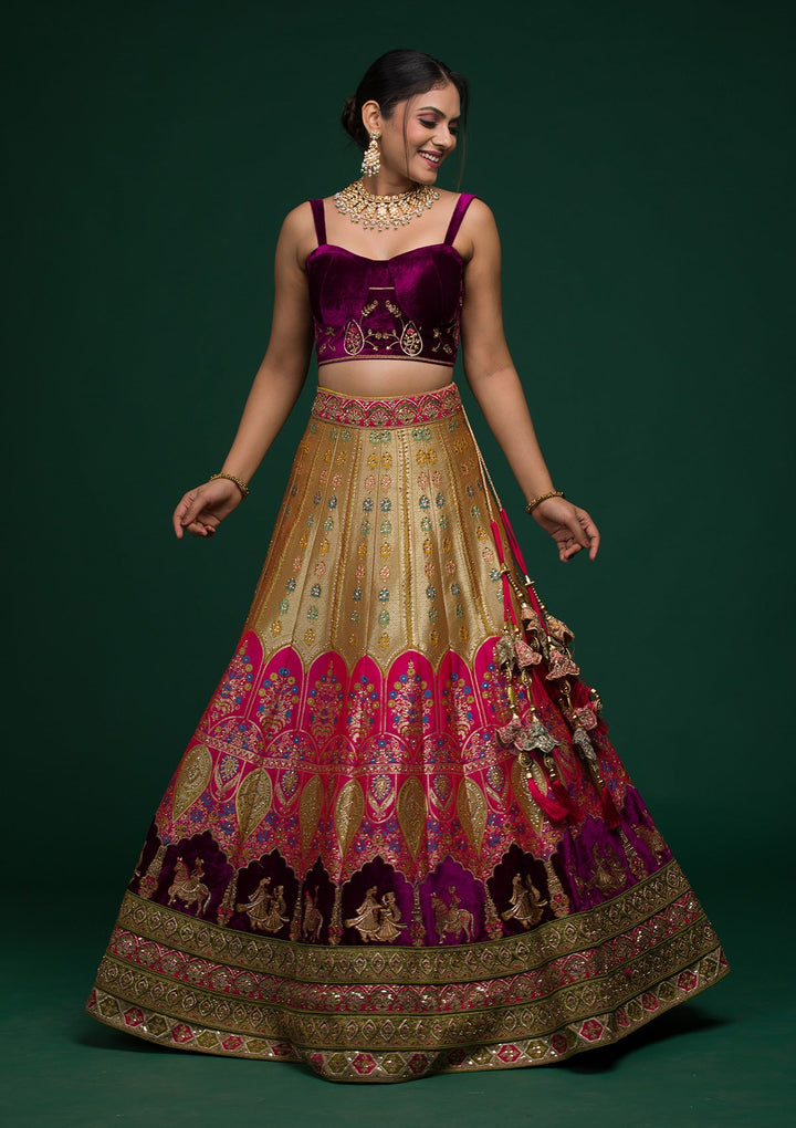 Mehendi Zariwork Raw Silk Lehenga-koskii