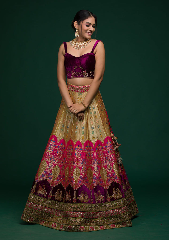 Mehendi Zariwork Raw Silk Lehenga-koskii