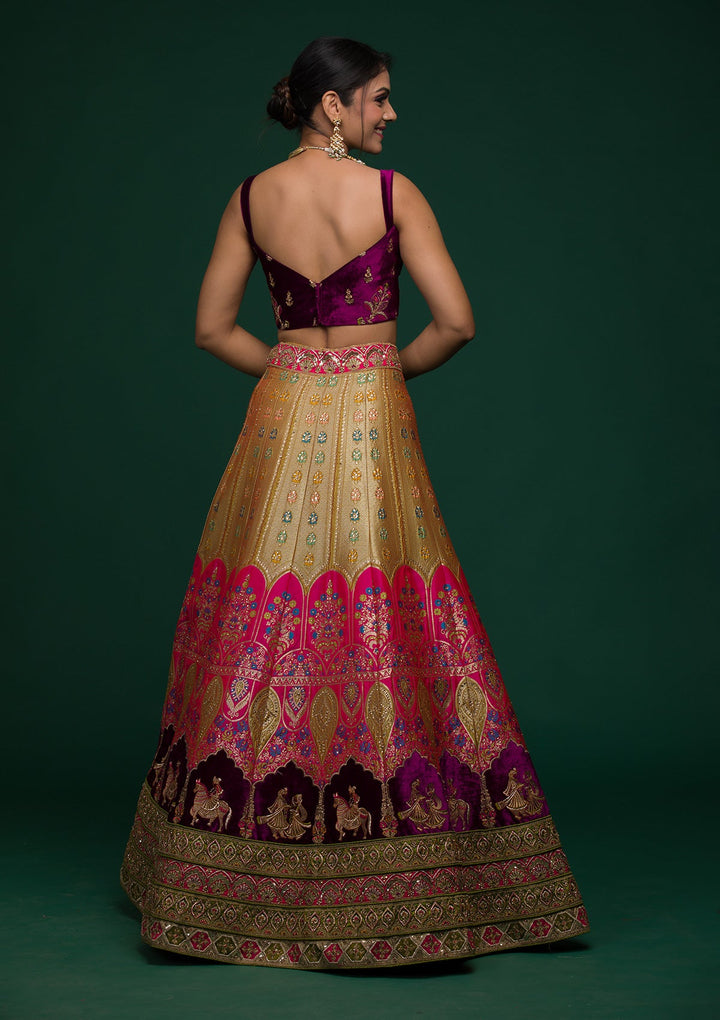 Mehendi Zariwork Raw Silk Lehenga-koskii