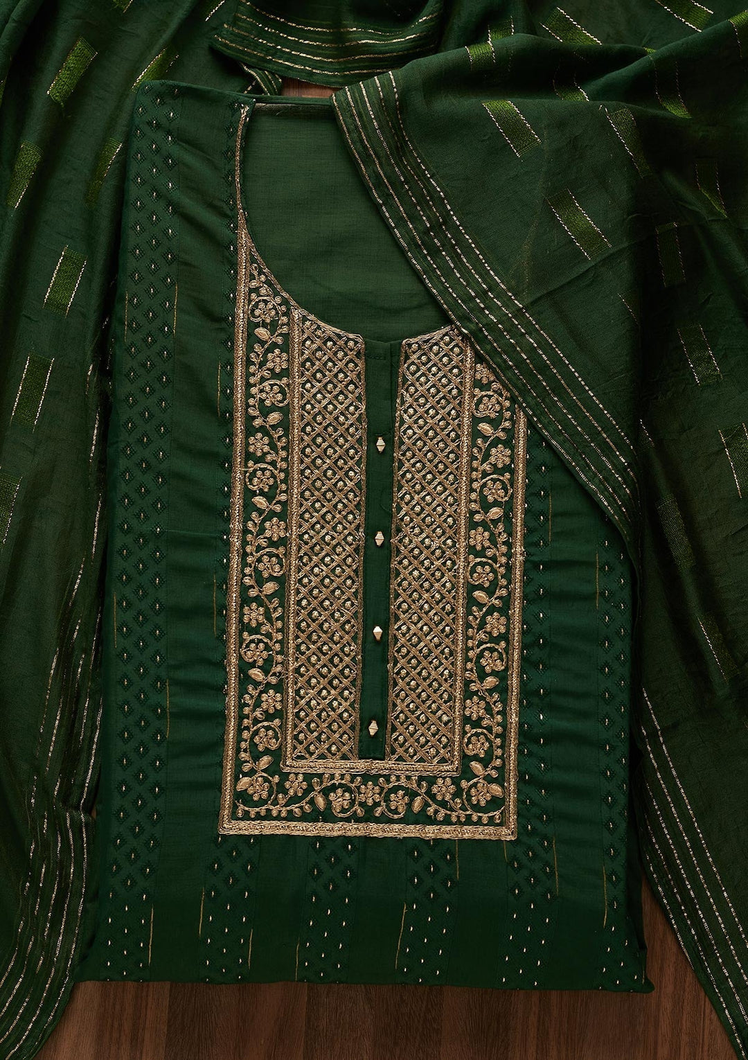 Mehendi Zariwork Semi Crepe Designer Semi-Stitched Salwar Suit - Koskii