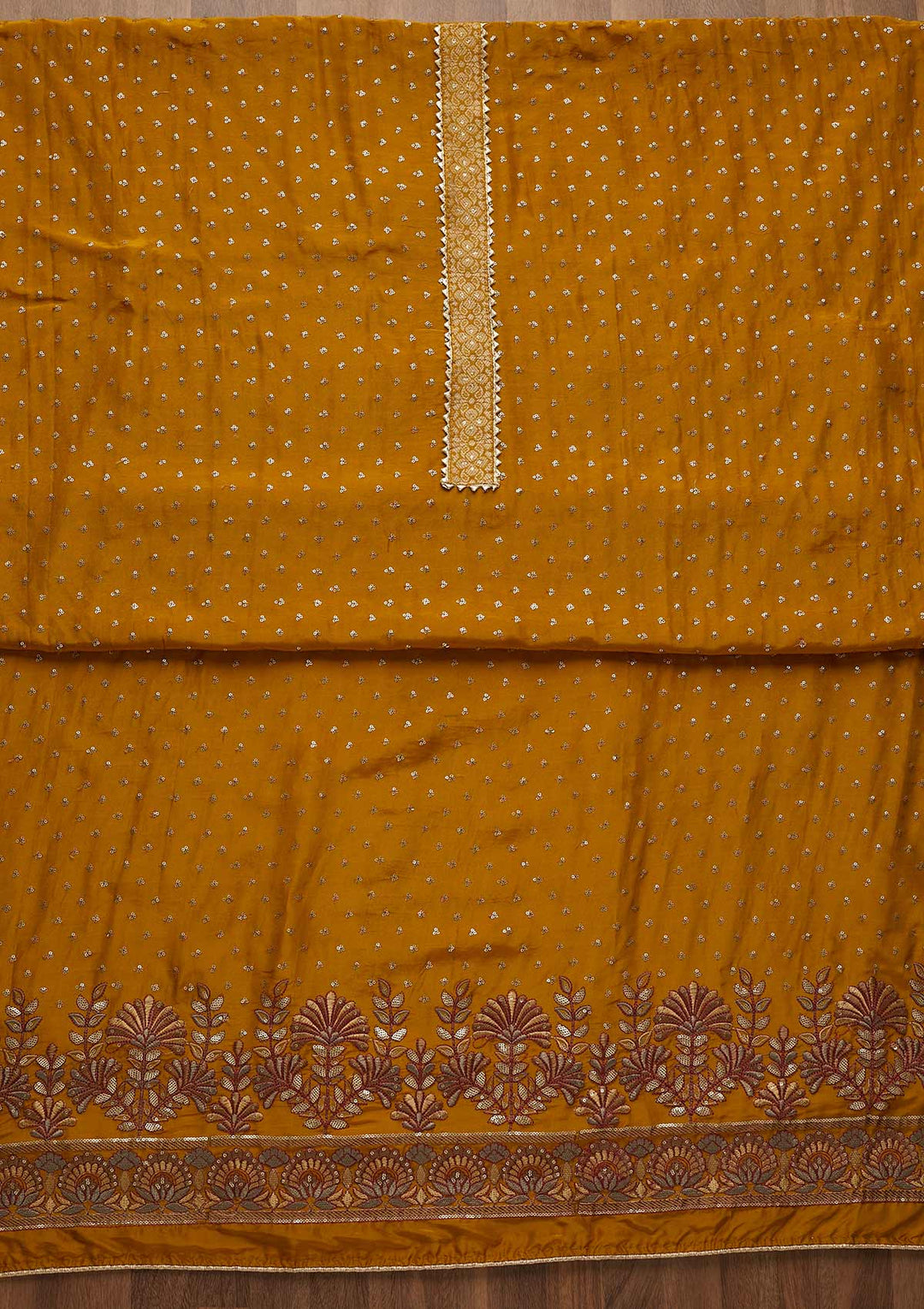 Mehendi Zariwork Semi Crepe Unstitched Salwar Suit-Koskii