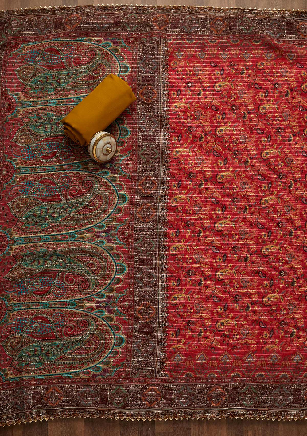 Mehendi Zariwork Semi Crepe Unstitched Salwar Suit-Koskii