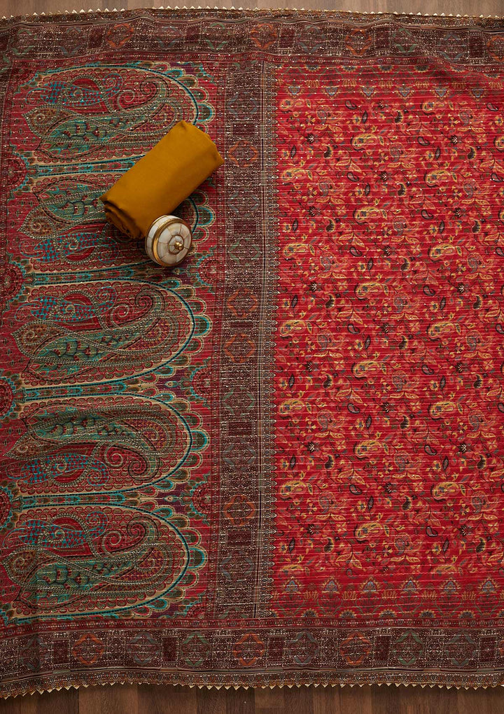 Mehendi Zariwork Semi Crepe Unstitched Salwar Suit-Koskii