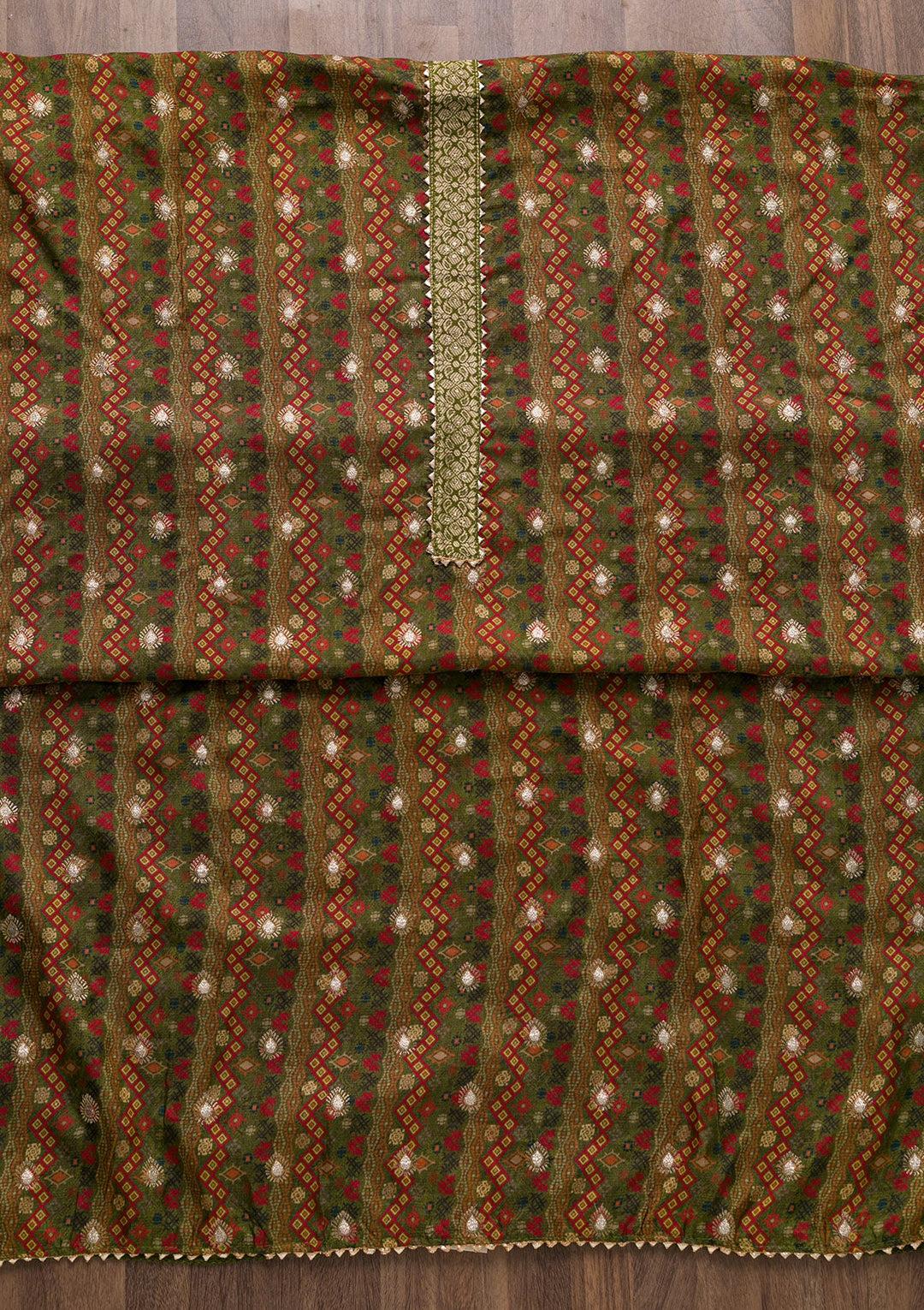 Mehendi Zariwork Semi Crepe Unstitched Salwar Suit-Koskii