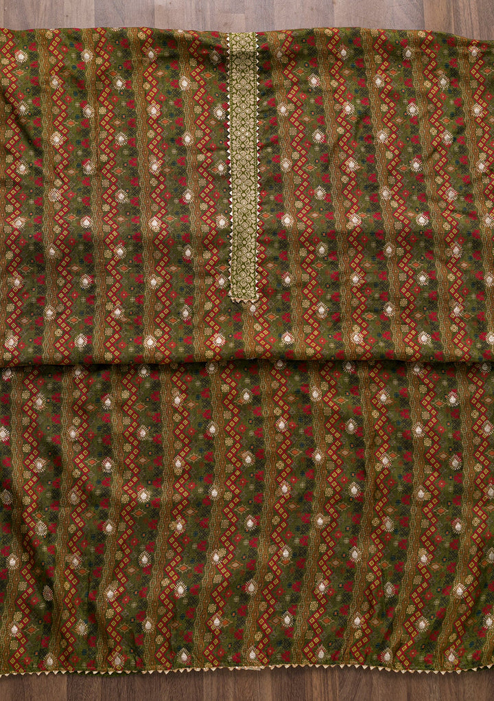 Mehendi Zariwork Semi Crepe Unstitched Salwar Suit-Koskii