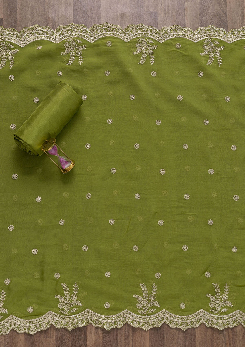 Mehendi Zariwork Tissue Unstitched Salwar Suit-Koskii
