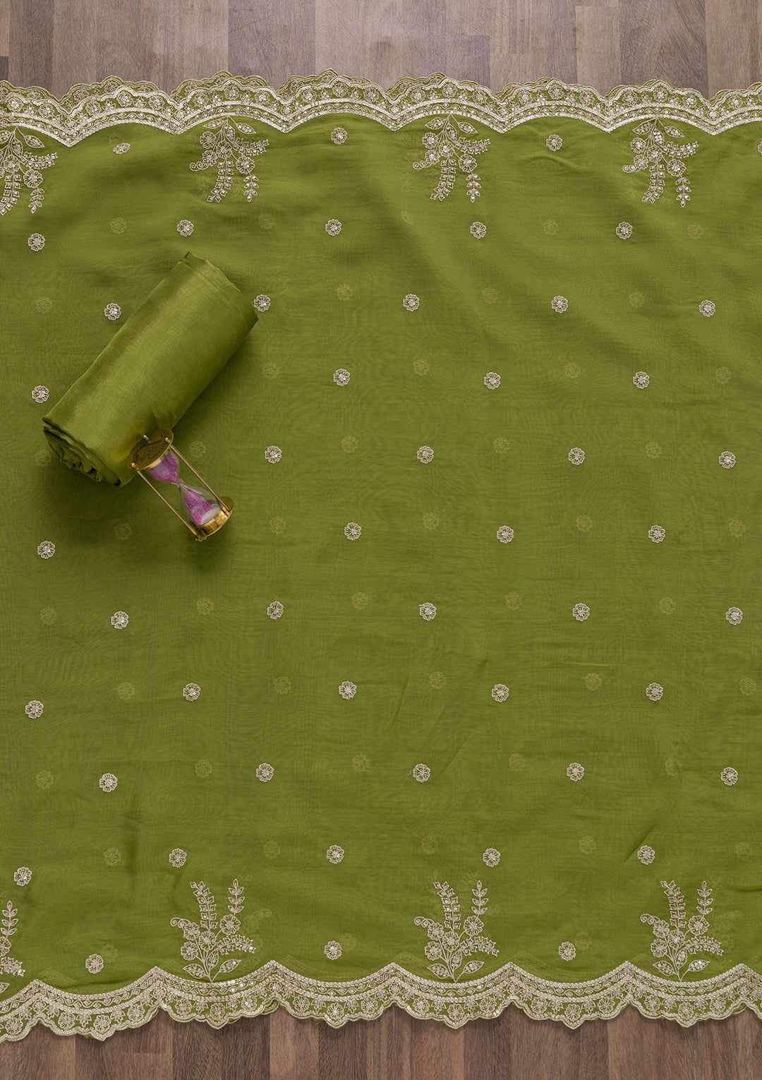 Mehendi Zariwork Tissue Unstitched Salwar Suit-Koskii