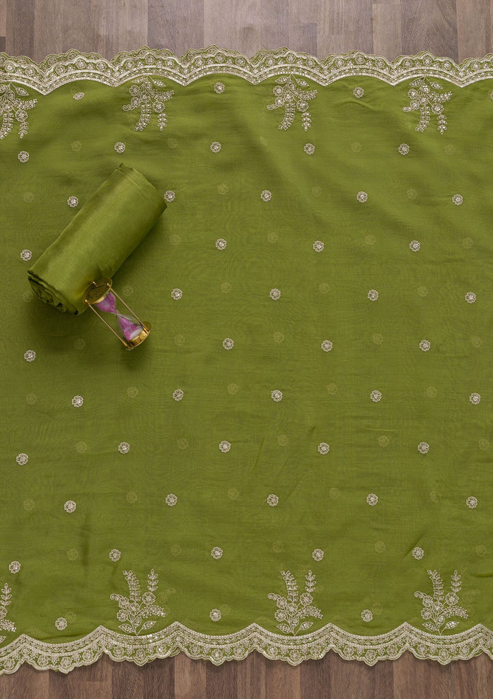 Mehendi Zariwork Tissue Unstitched Salwar Suit-Koskii