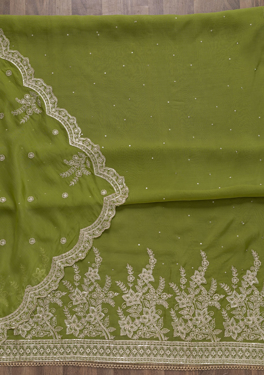 Mehendi Zariwork Tissue Unstitched Salwar Suit-Koskii