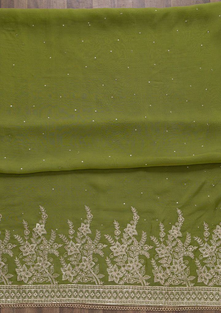 Mehendi Zariwork Tissue Unstitched Salwar Suit-Koskii