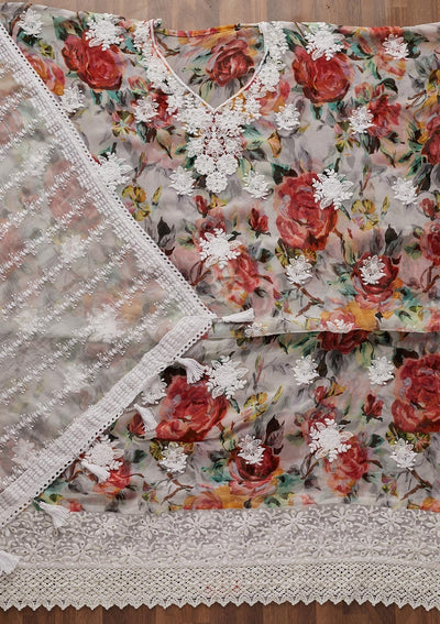Multi Chikankari Chiffon Designer Unstitched Salwar Suit - Koskii