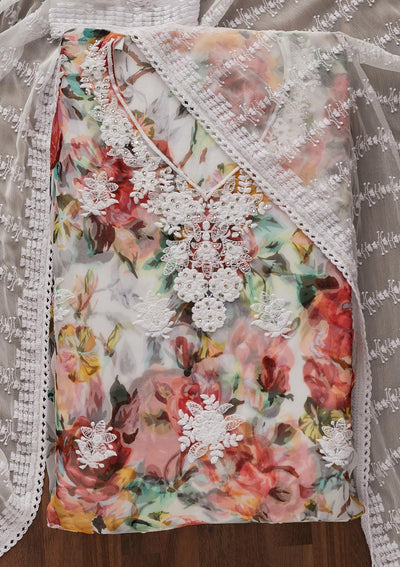 Multi Chikankari Chiffon Designer Unstitched Salwar Suit - Koskii