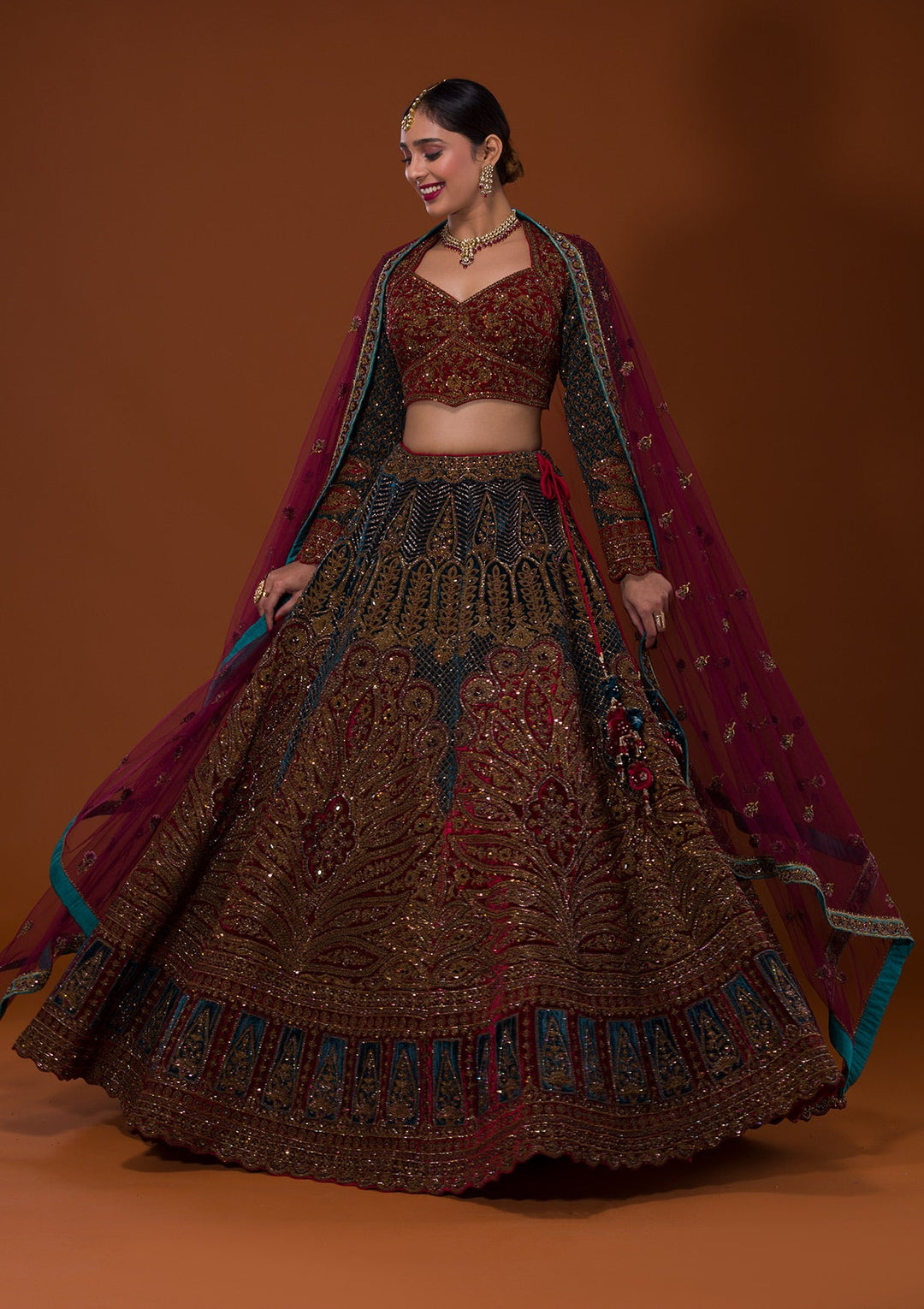 Multi Cutdana Velvet Lehenga-Koskii