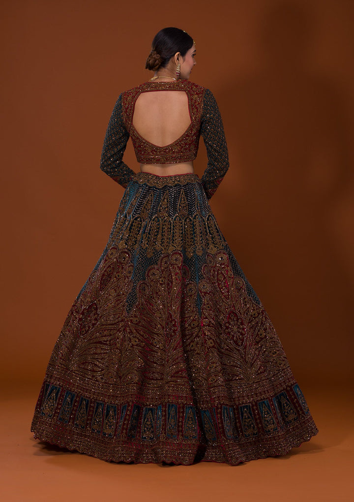 Multi Cutdana Velvet Lehenga-Koskii