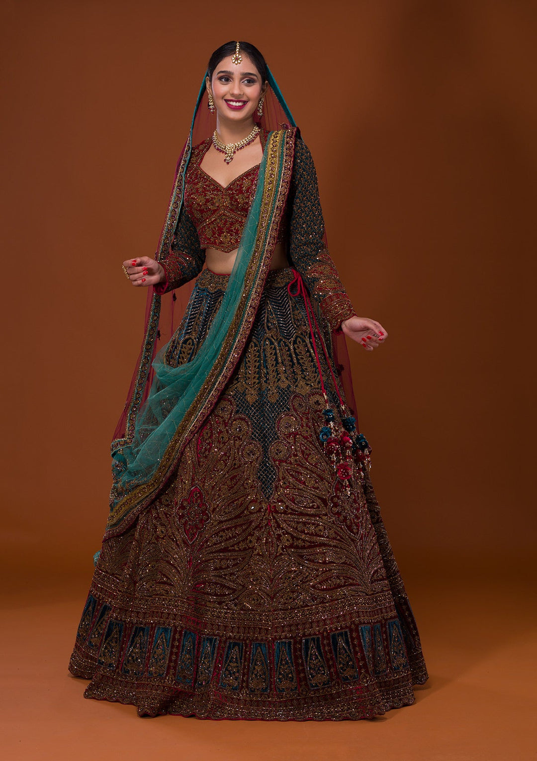 Multi Cutdana Velvet Lehenga-Koskii