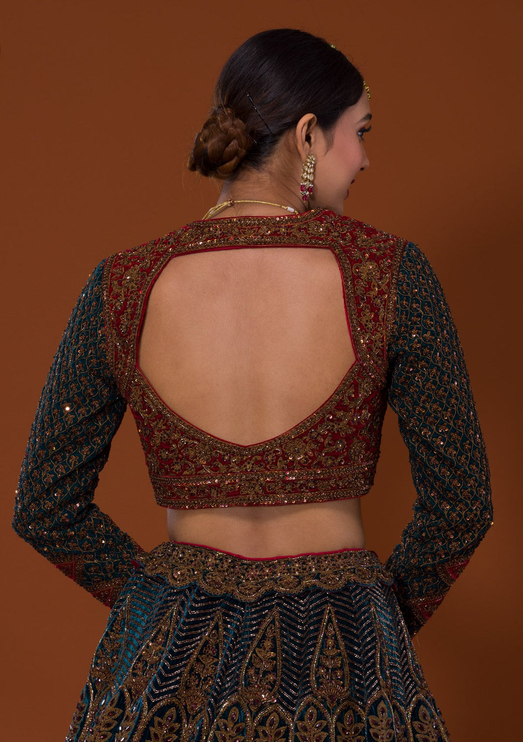 Multi Cutdana Velvet Lehenga-Koskii