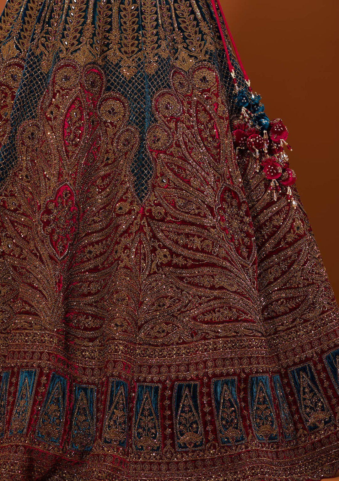 Multi Cutdana Velvet Lehenga-Koskii