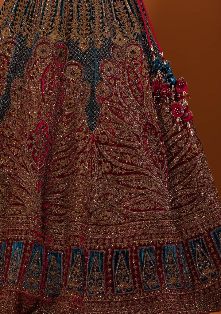 Multi Cutdana Velvet Lehenga-Koskii