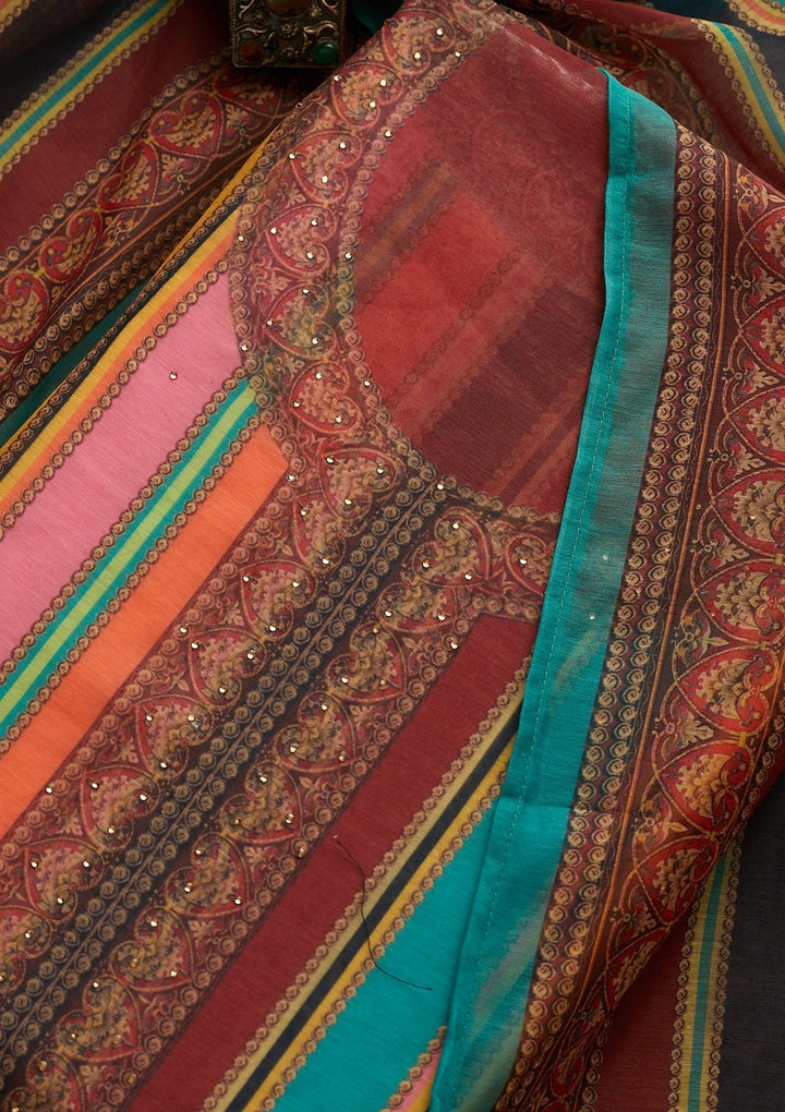 Multi Print Chanderi Designer Unstitched Salwar Suit - Koskii