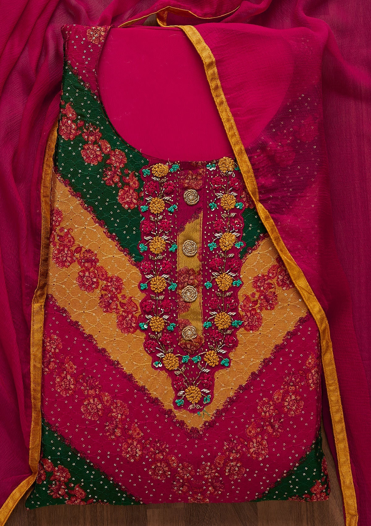 Multi Sequins Georgette Unstitched Salwar Suit-Koskii