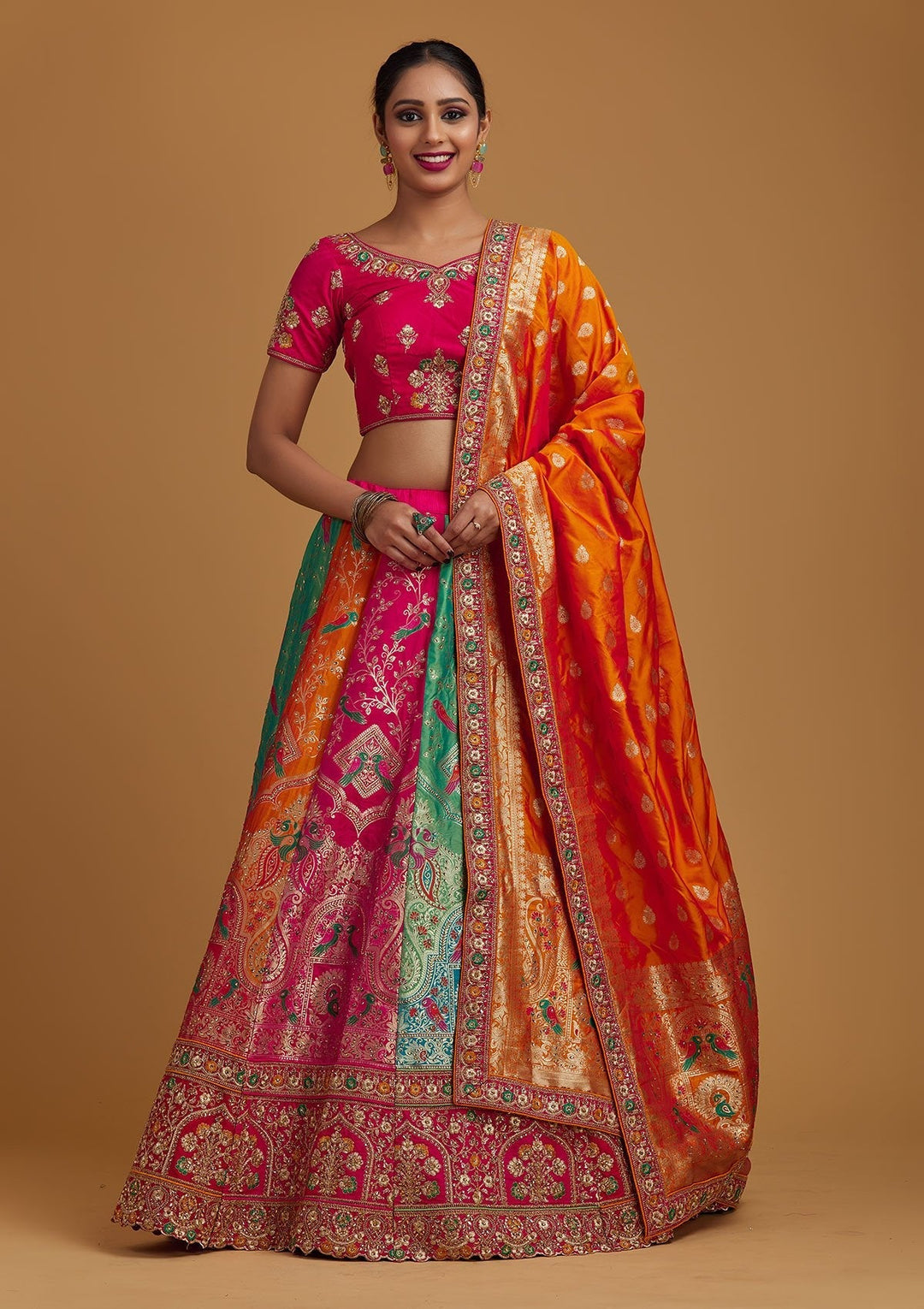 Multi Stonework Banarasi Designer Semi-Stitched Lehenga - koskii