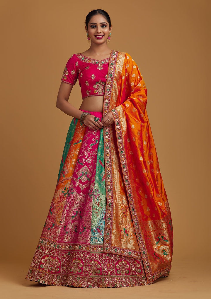 Multi Stonework Banarasi Designer Semi-Stitched Lehenga - koskii