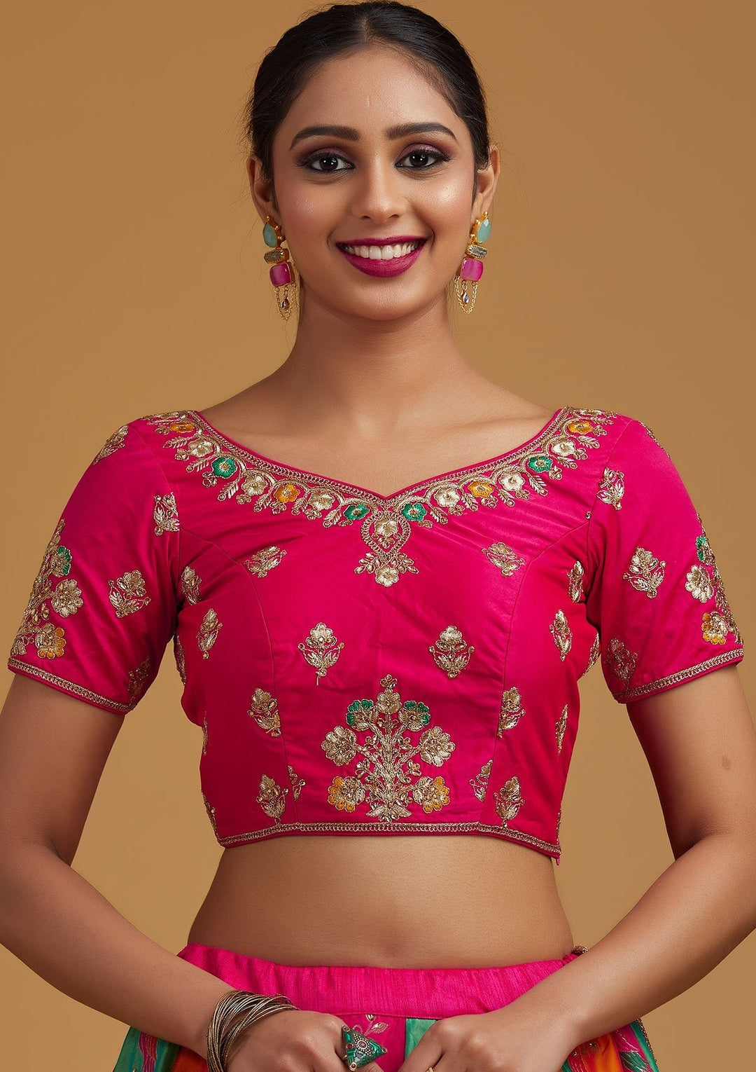 Multi Stonework Banarasi Designer Semi-Stitched Lehenga - koskii
