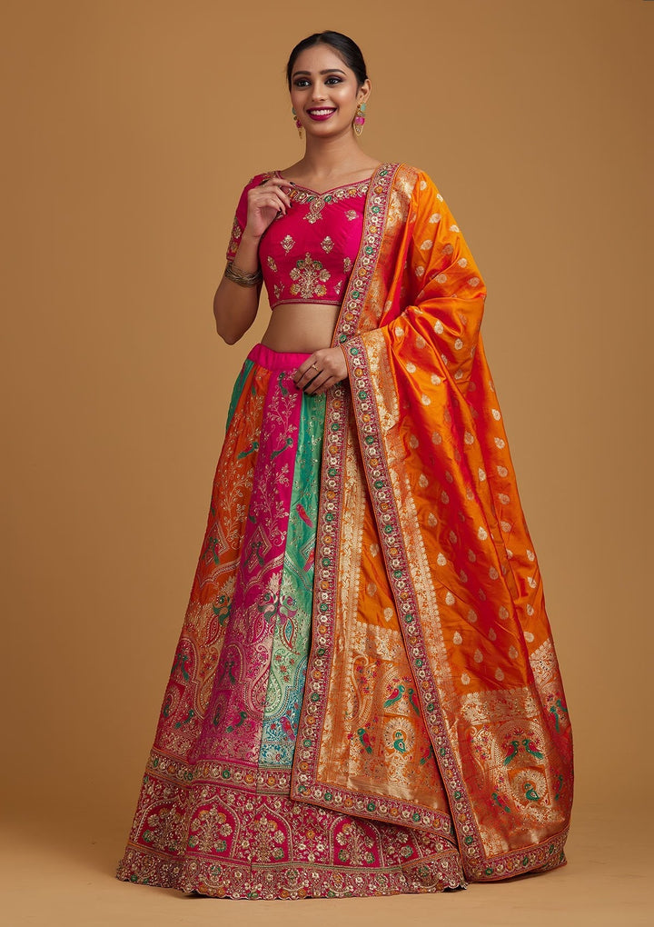 Multi Stonework Banarasi Designer Semi-Stitched Lehenga - koskii
