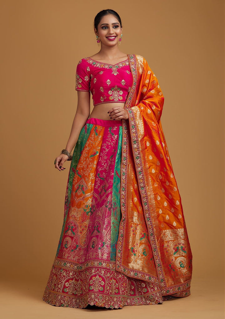 Multi Stonework Banarasi Designer Semi-Stitched Lehenga - koskii