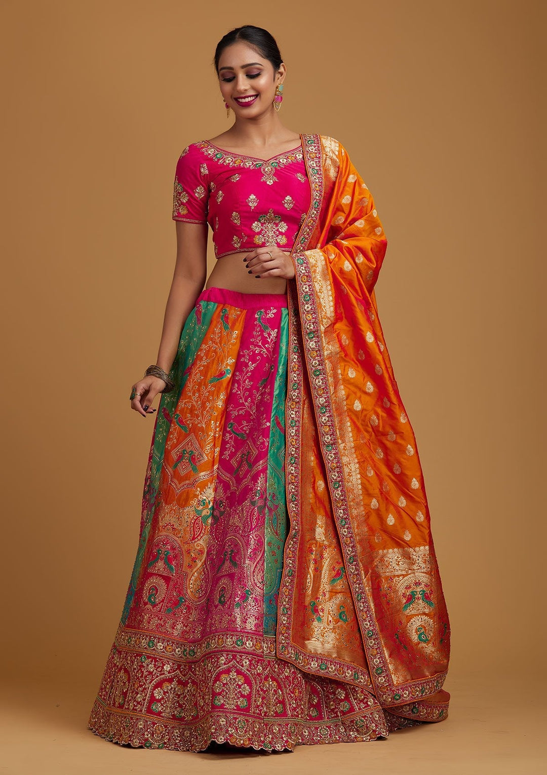 Multi Stonework Banarasi Designer Semi-Stitched Lehenga - koskii