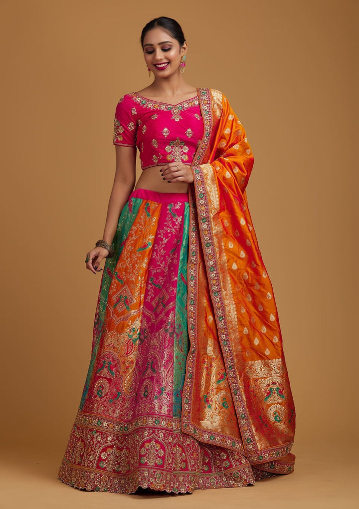 Multi Stonework Banarasi Designer Semi-Stitched Lehenga - koskii
