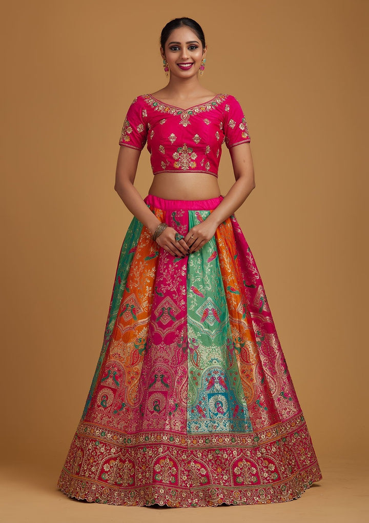 Multi Stonework Banarasi Designer Semi-Stitched Lehenga - koskii