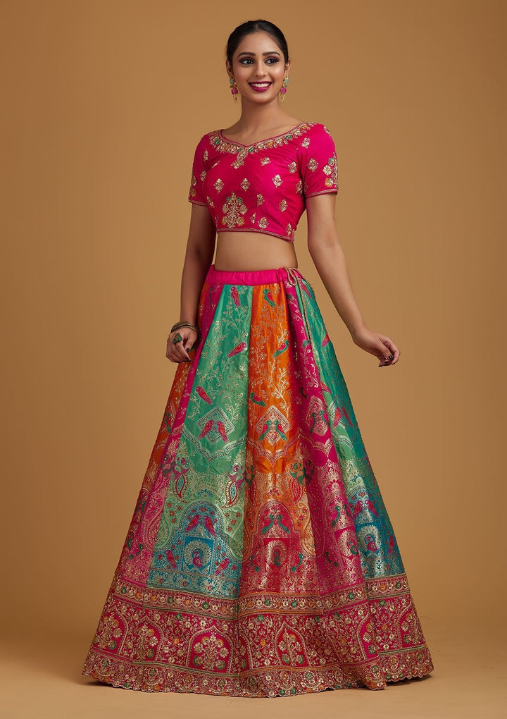 Multi Stonework Banarasi Designer Semi-Stitched Lehenga - koskii