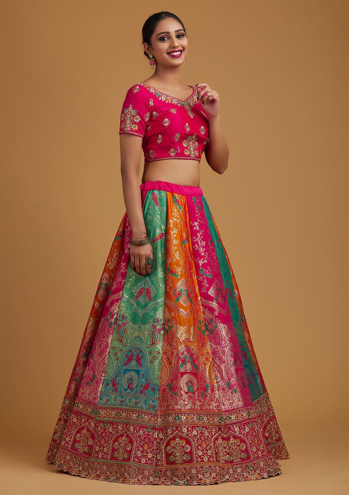 Multi Stonework Banarasi Designer Semi-Stitched Lehenga - koskii