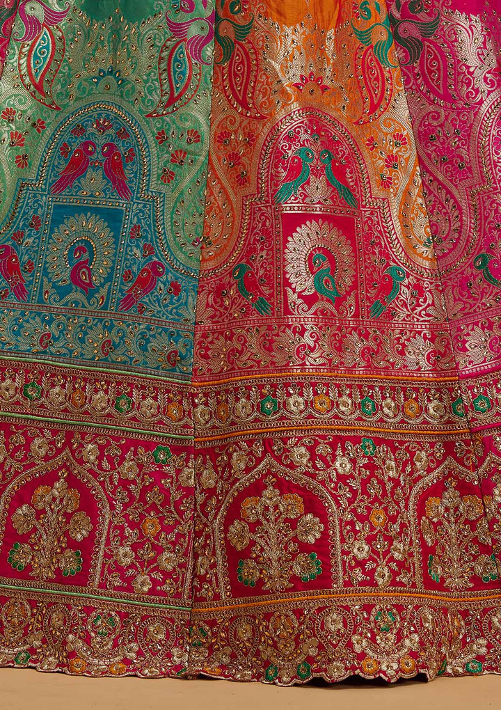 Multi Stonework Banarasi Designer Semi-Stitched Lehenga - koskii