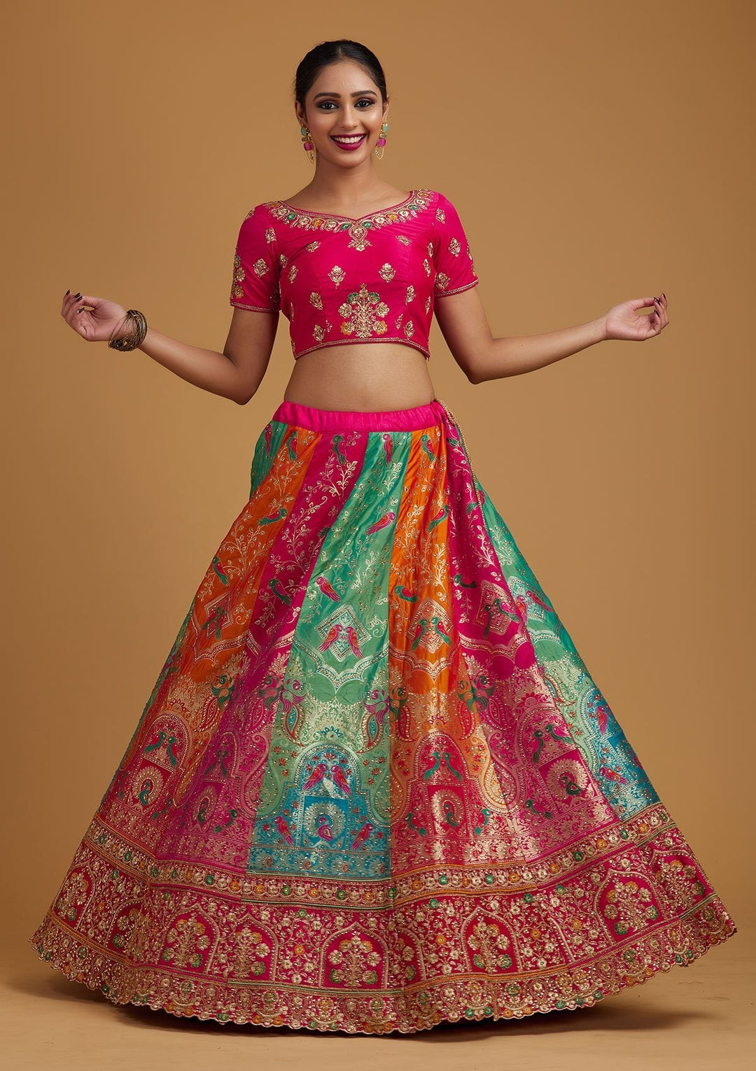 Multi Stonework Banarasi Designer Semi-Stitched Lehenga - koskii