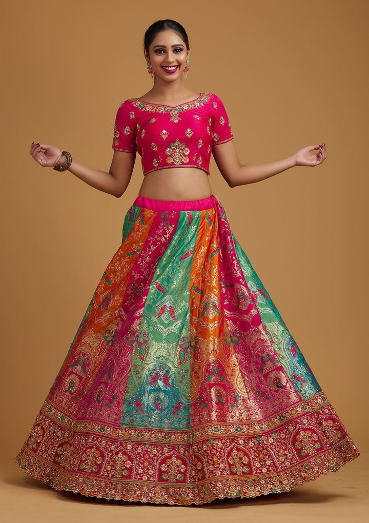 Multi Stonework Banarasi Designer Semi-Stitched Lehenga - koskii