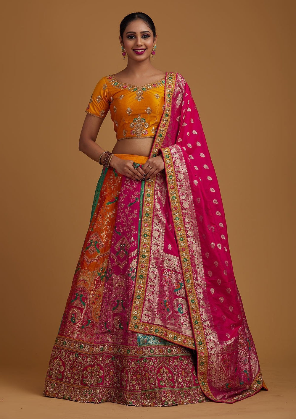 Multi Stonework Banarasi Designer Semi-Stitched Lehenga - koskii