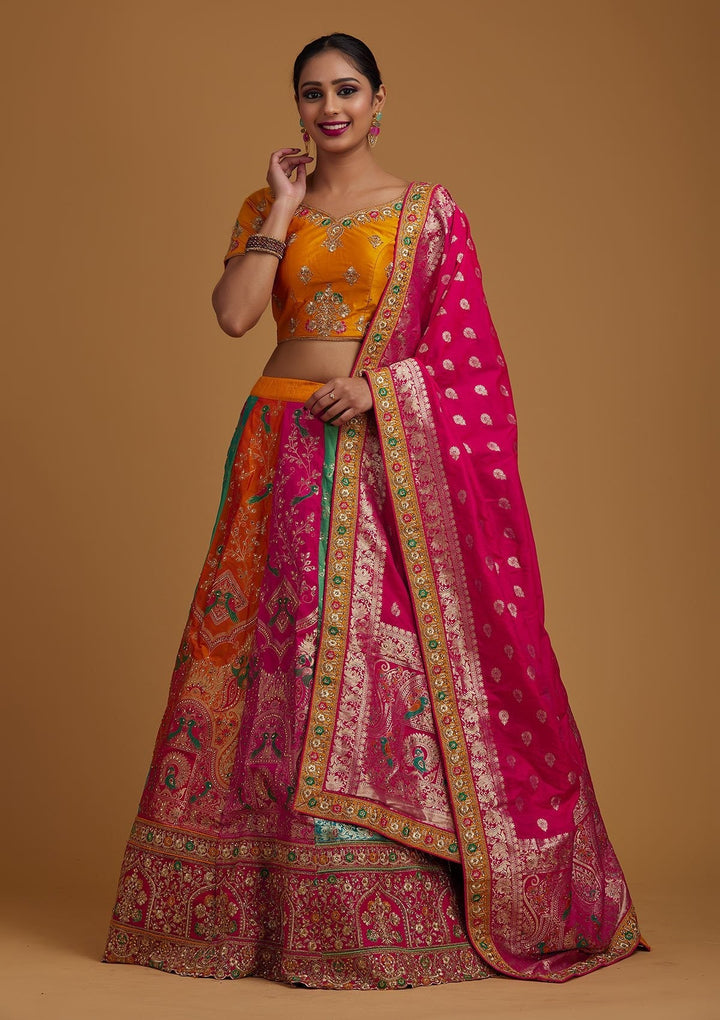 Multi Stonework Banarasi Designer Semi-Stitched Lehenga - koskii
