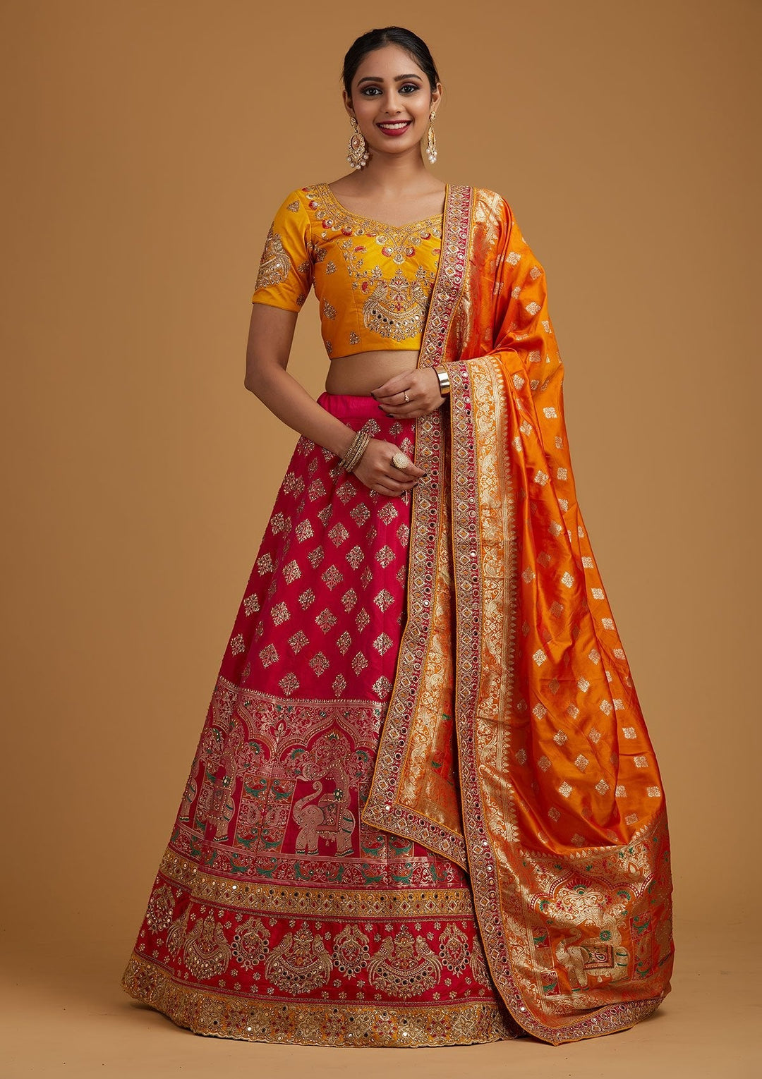 Multi Stonework Banarasi Designer Semi-Stitched Lehenga - koskii