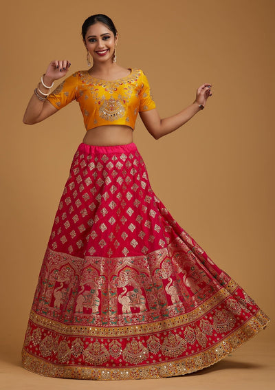 Multi Stonework Banarasi Designer Semi-Stitched Lehenga - koskii