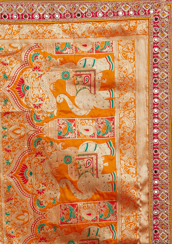 Multi Stonework Banarasi Designer Semi-Stitched Lehenga - koskii