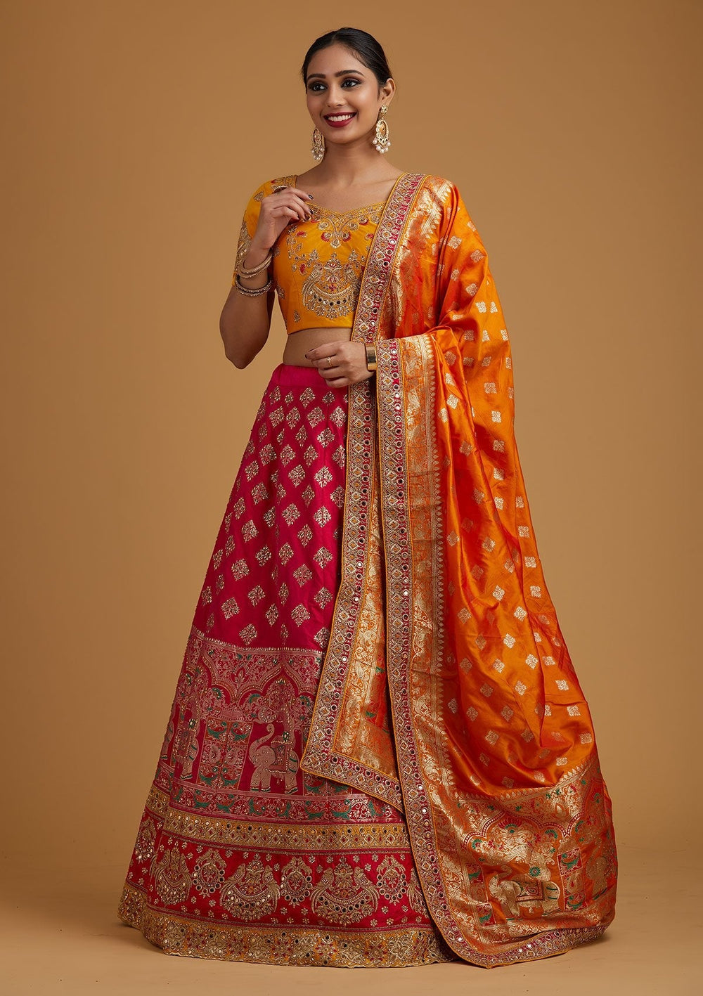 Multi Stonework Banarasi Designer Semi-Stitched Lehenga - koskii